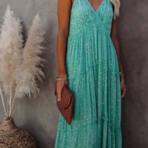 vici mint and gold maxi dress